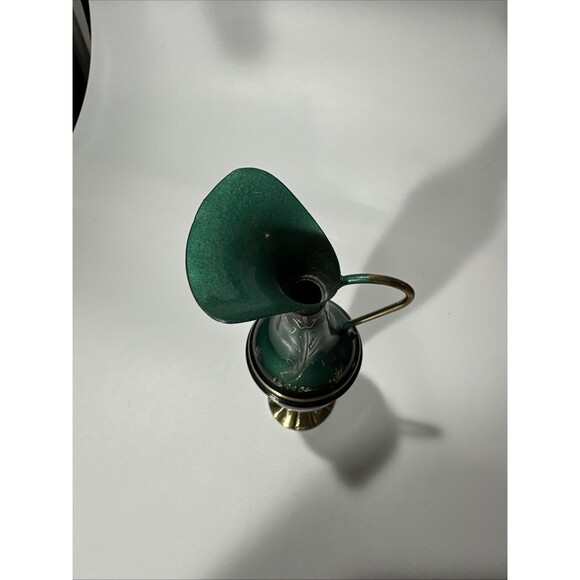 Vintage Green Brass & Enamel Ewer Pitcher – Hand Painted – Israel 6.5” - Picture 5 of 7